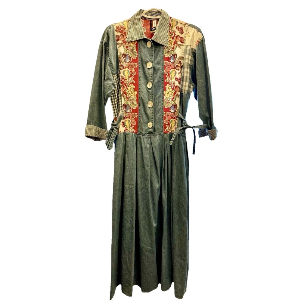 Vintage Choon Sport Patchwork Denim‎ Western Jean Dress Size 8 Retro Boho Y2K